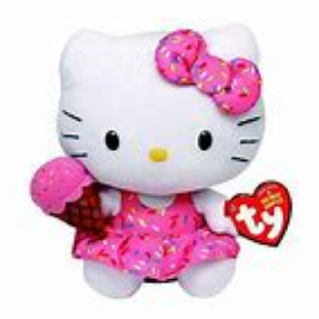 Current-production Ty Beanie Baby heart hang tag on a licensed Hello Kitty plush from the 2020s